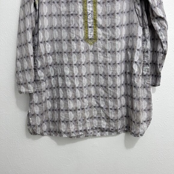 Sigrid Olsen Embroidered Linen Tunic Top Gray Lagenlook Coastal 1/2 Button Up L - Picture 3 of 11